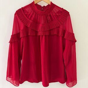 Ramy Brook Blake Pleated Oxblood Blouse NWT